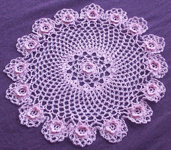 Pink rose Irish-crochet doily